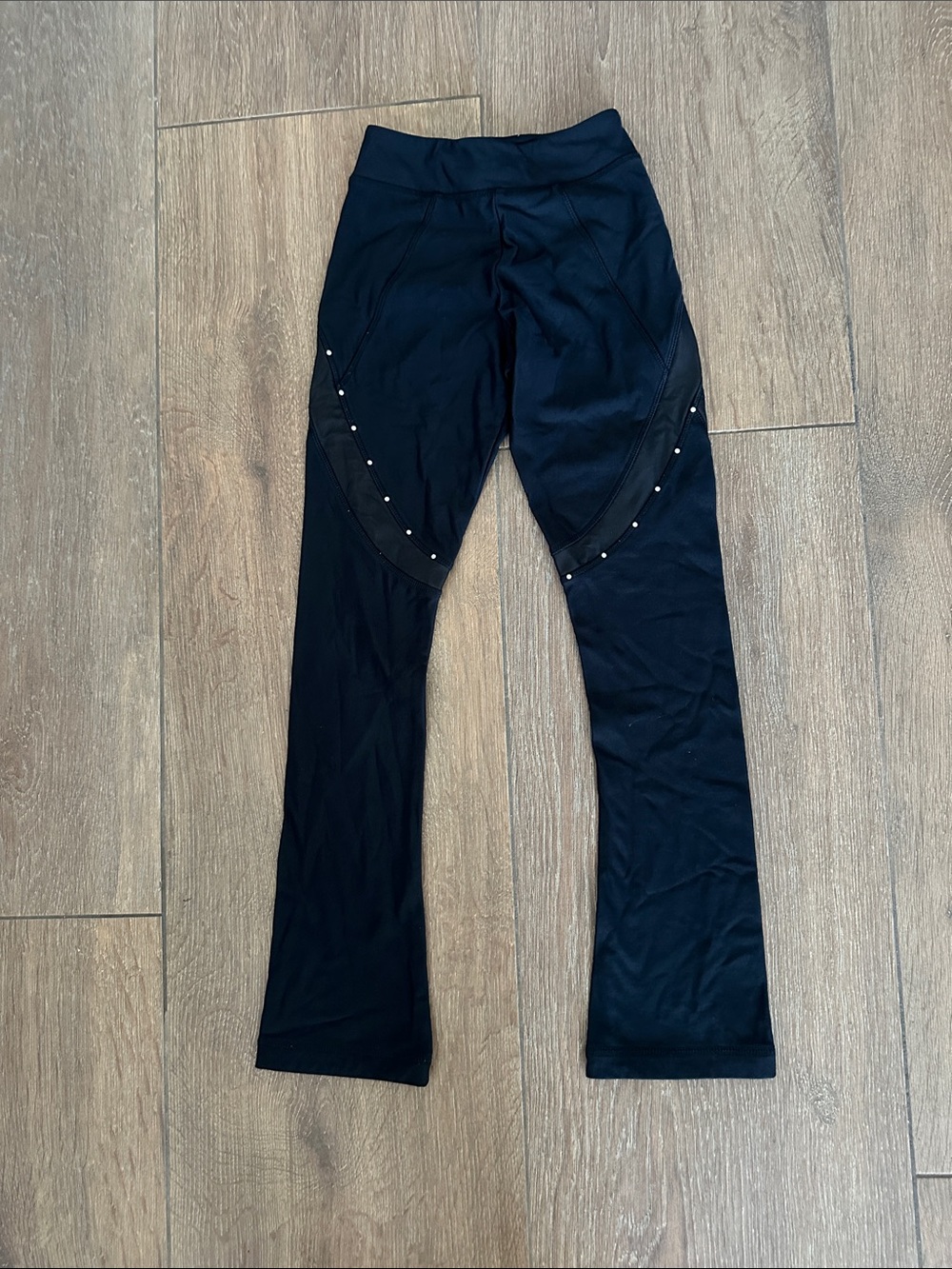 ICE DRESS Black girls Stretch Flared ice skating pants with Decorative Stud.